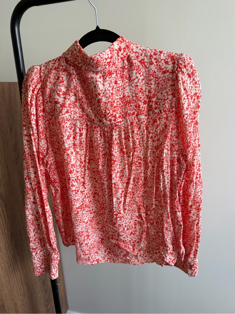 Almae France Red & White Printed Puff Shoulder Long Sleeve Blouse Size 3 (M/L) - Picture 6 of 10